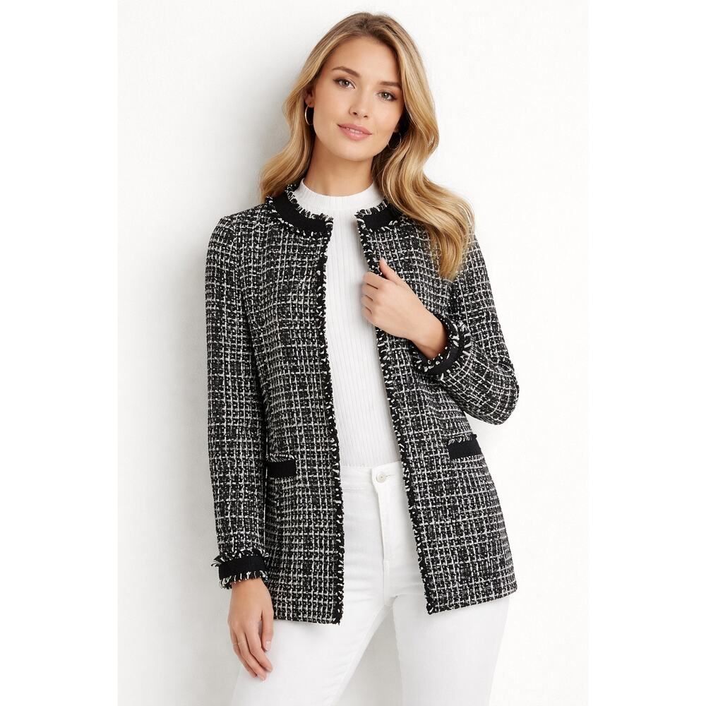 Ann Taylor Black & White Tweed Jacket New Size Medium Classic Layering Coat
